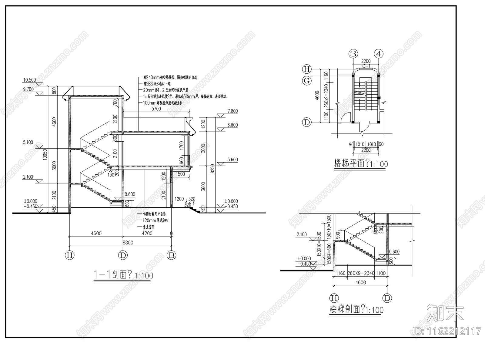 别墅建筑结构设计cad施工图下载【ID:1162212117】