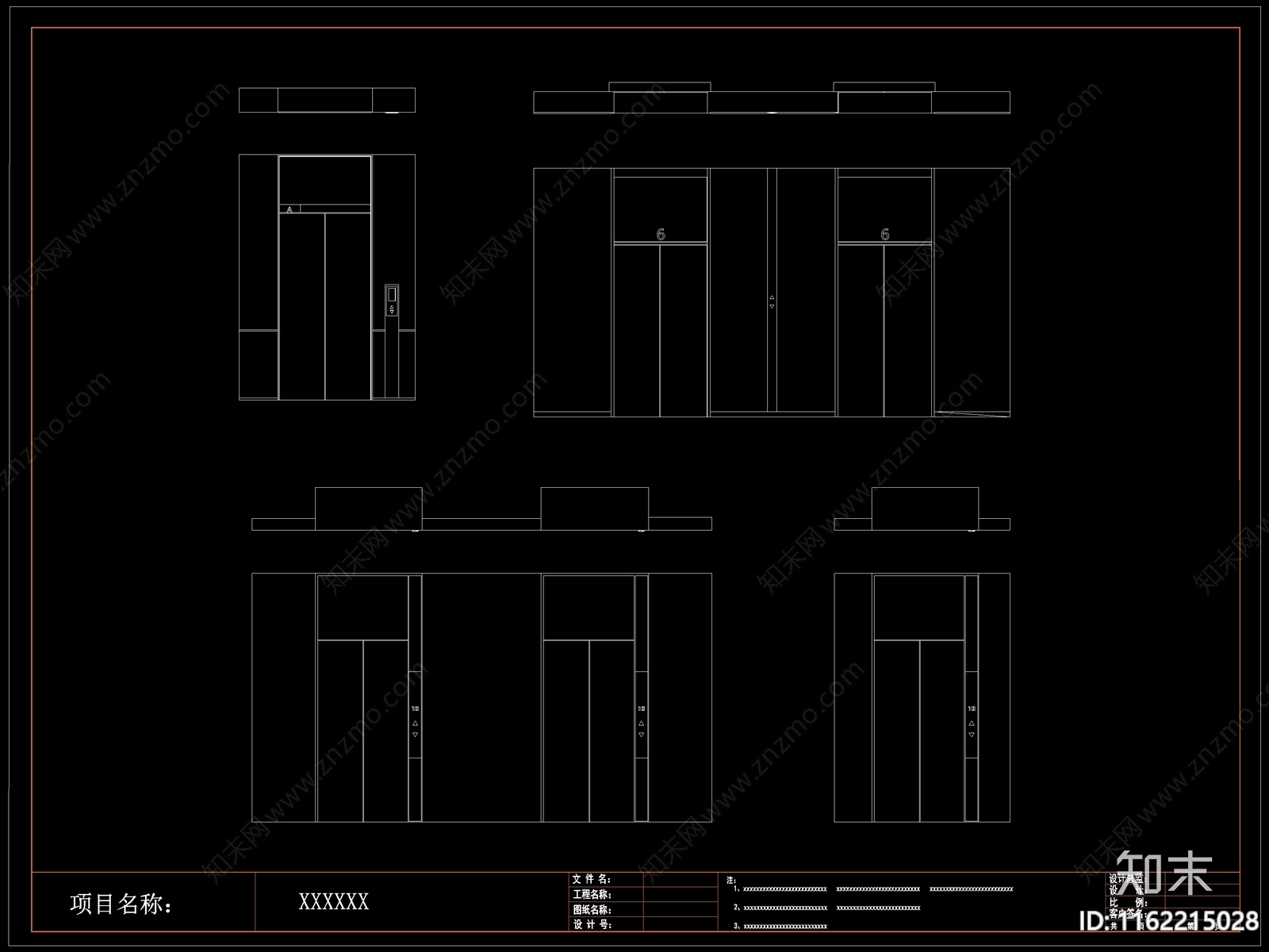 现代电梯门cad施工图下载【ID:1162215028】