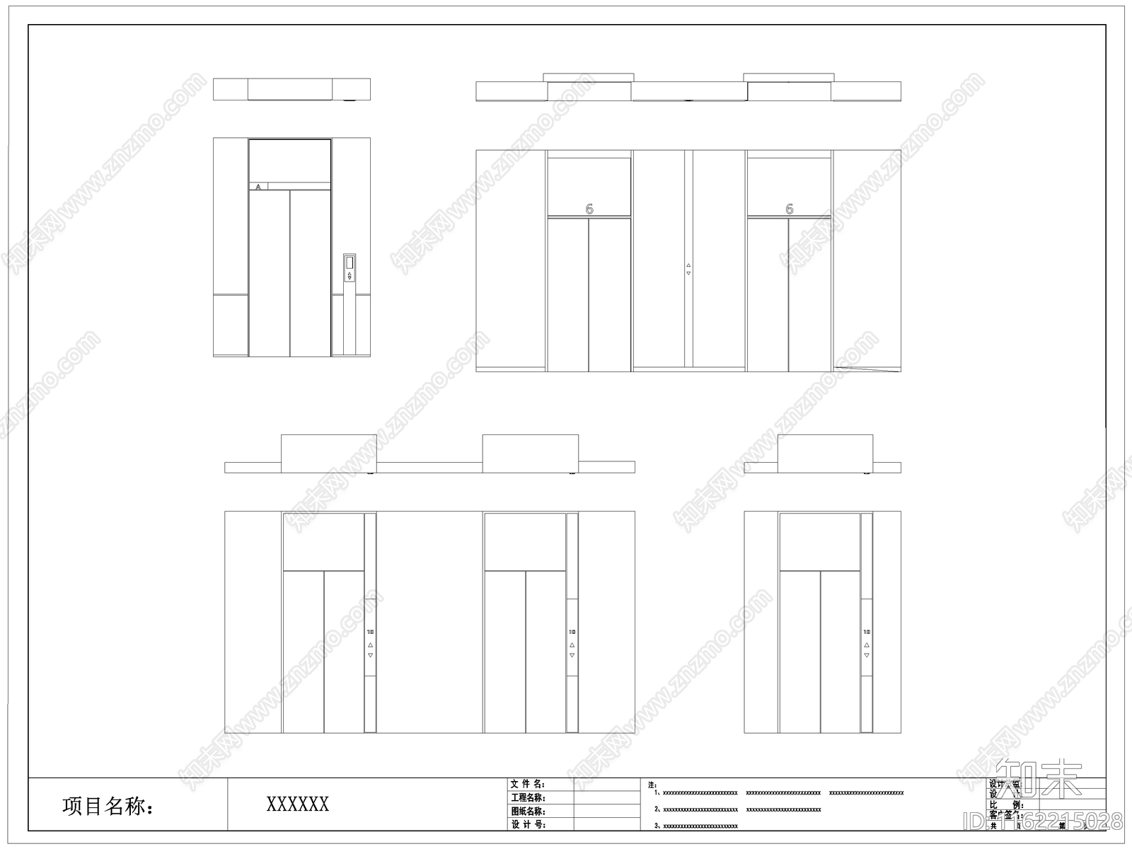 现代电梯门cad施工图下载【ID:1162215028】