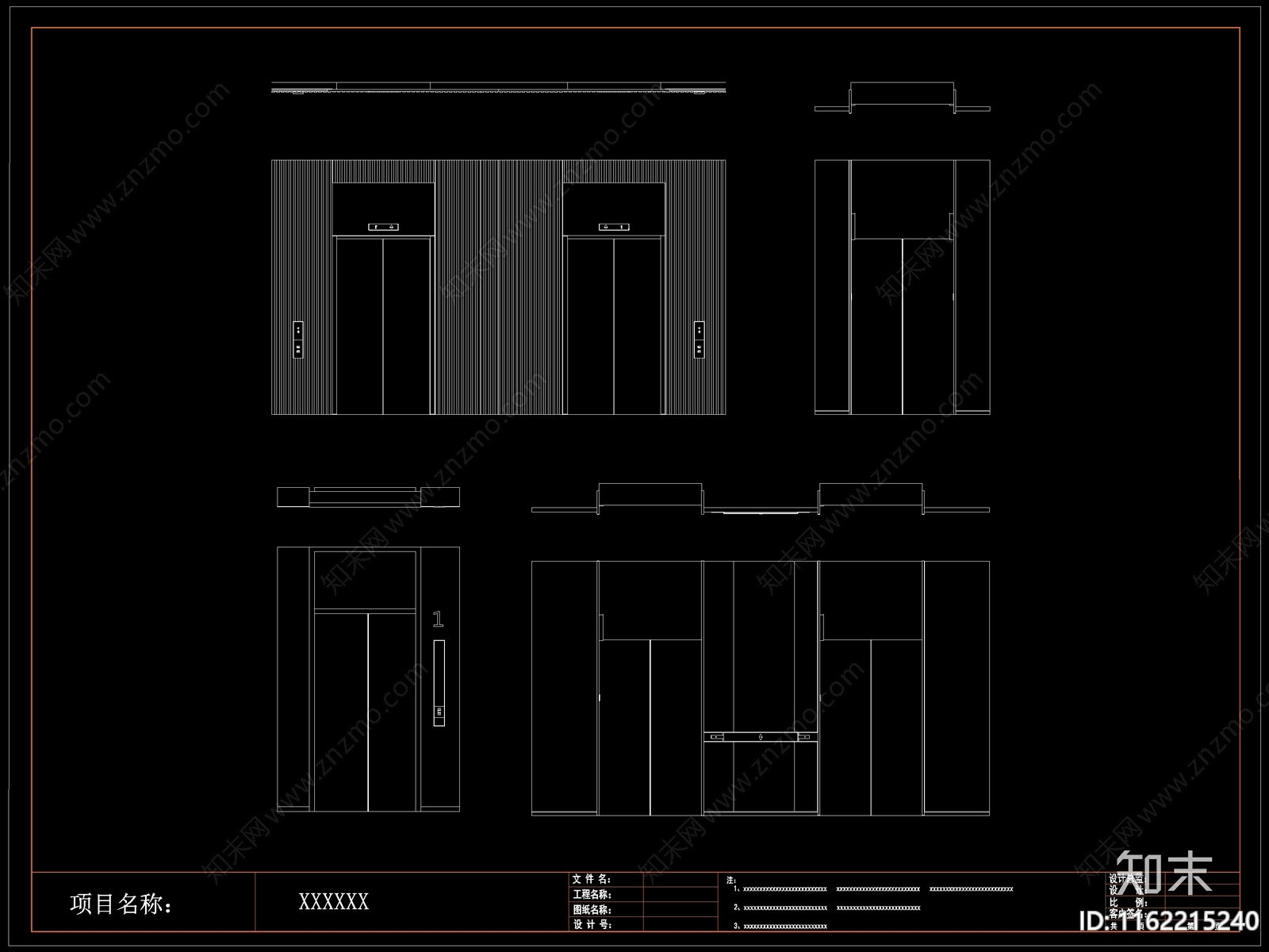 现代电梯门cad施工图下载【ID:1162215240】