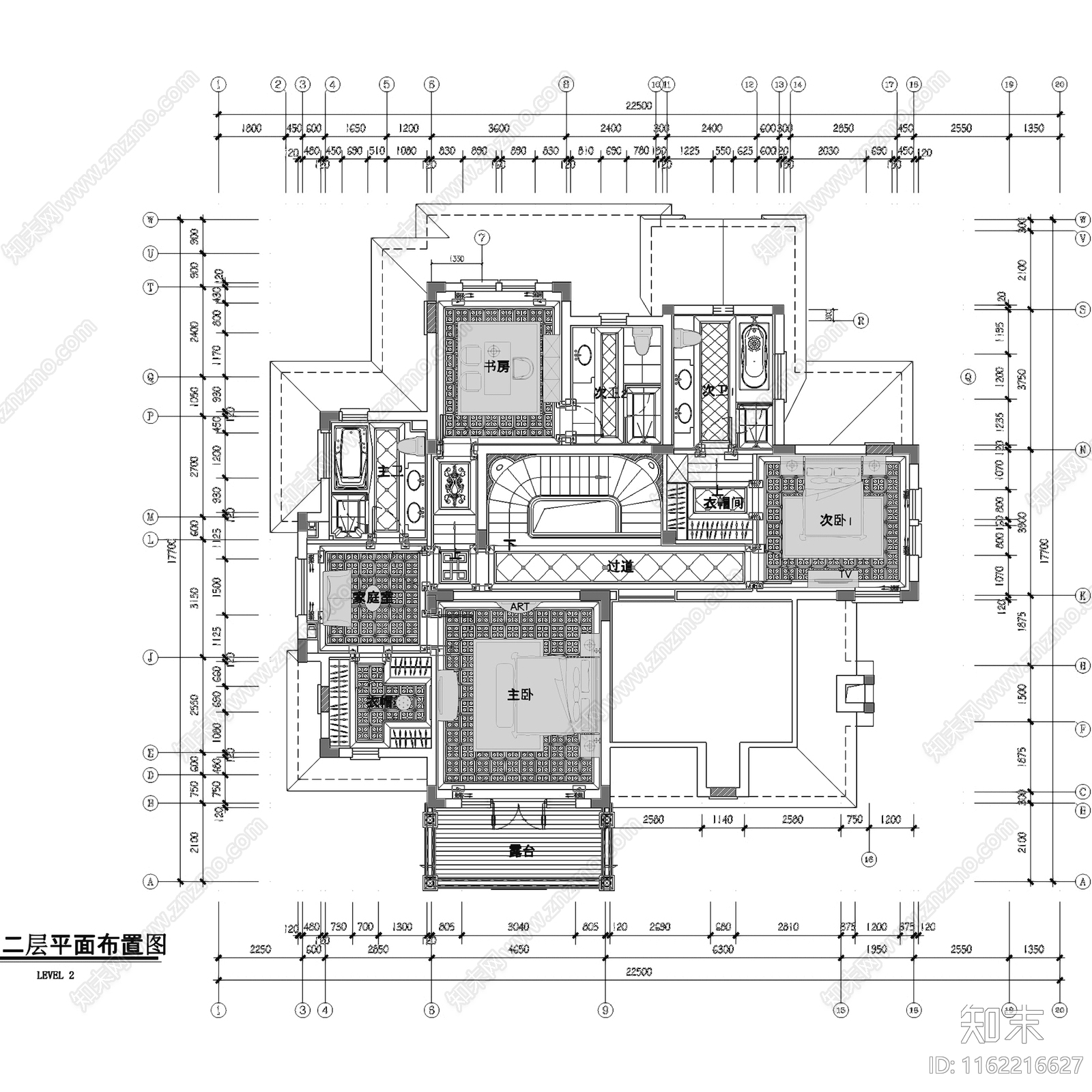 欧式青岛山水太和月光二层别墅室内家装cad施工图下载【ID:1162216627】