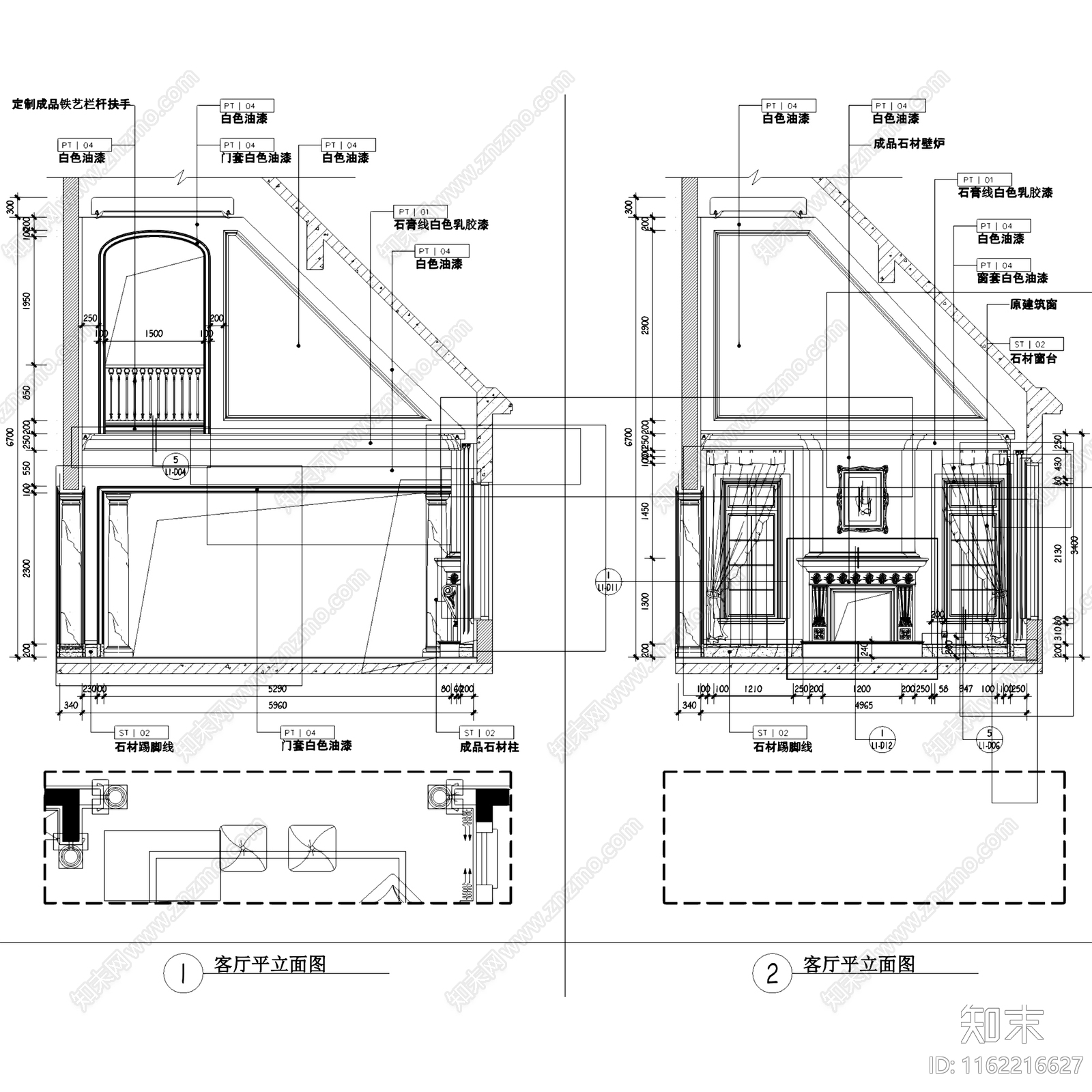 欧式青岛山水太和月光二层别墅室内家装cad施工图下载【ID:1162216627】