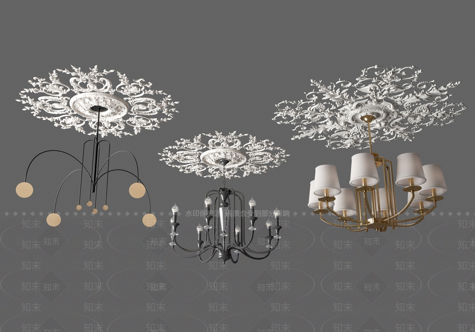 法式吊灯灯盘石膏雕花3D模型下载【ID:1162218771】