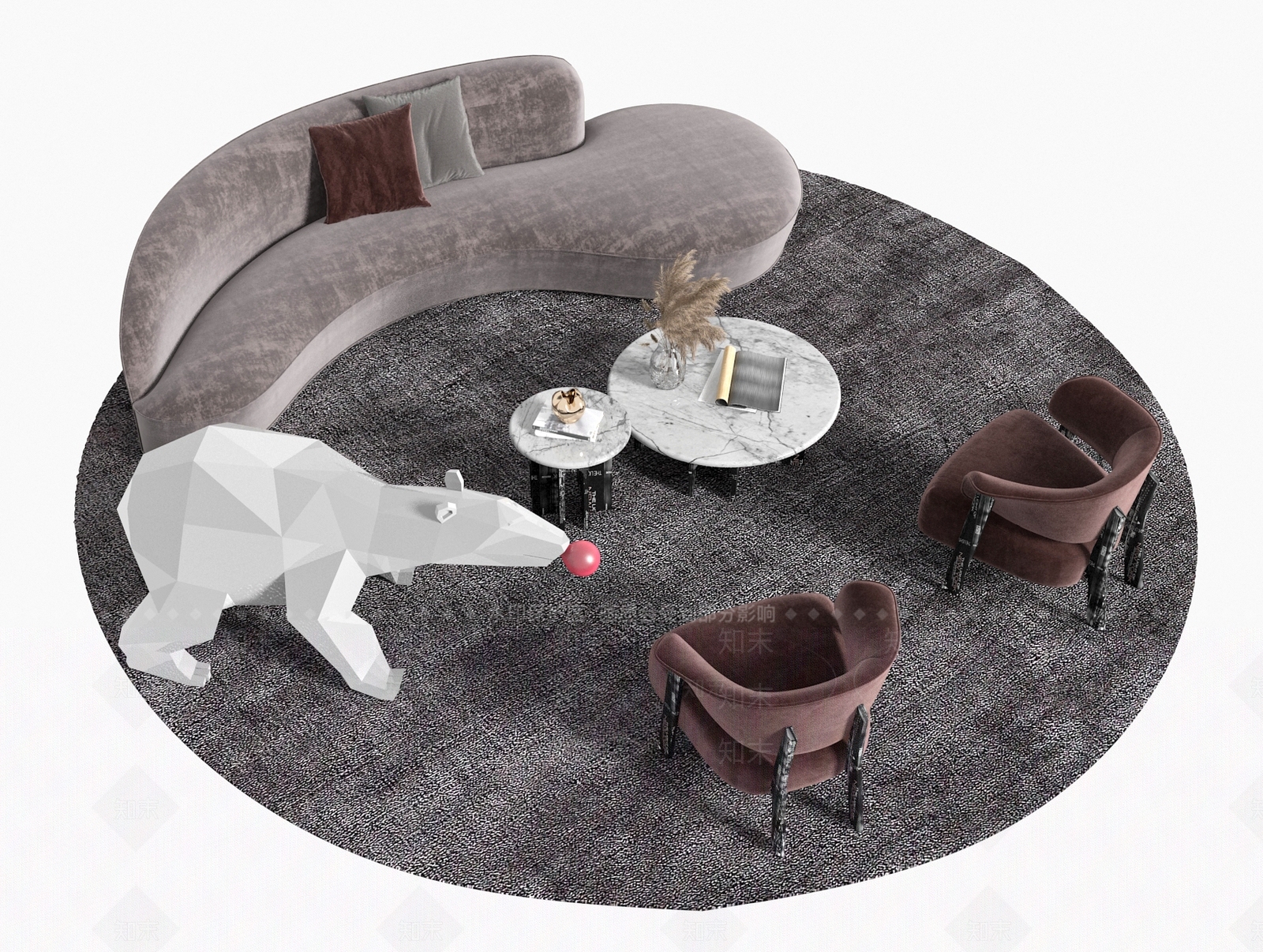 现代沙发茶几休闲座椅卡通熊3D模型下载【ID:1162219071】