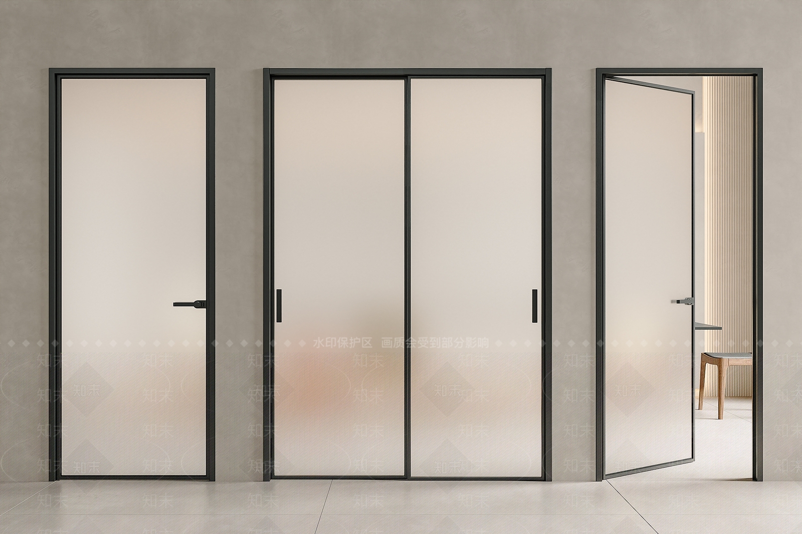 现代磨砂玻璃门SU模型下载【ID:1162221564】