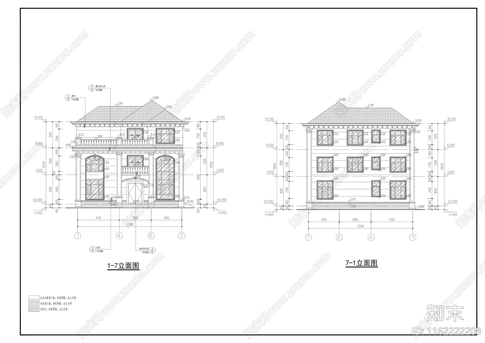 13x11m三层欧式别墅建cad施工图下载【ID:1162222208】