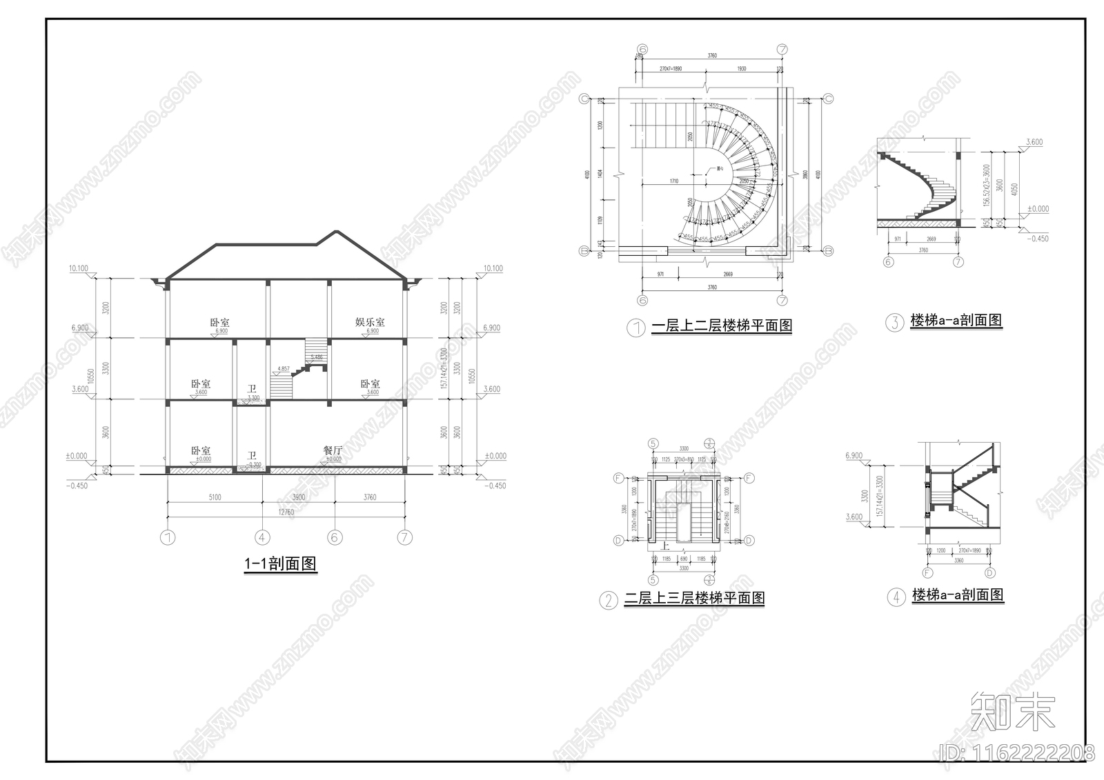 13x11m三层欧式别墅建cad施工图下载【ID:1162222208】