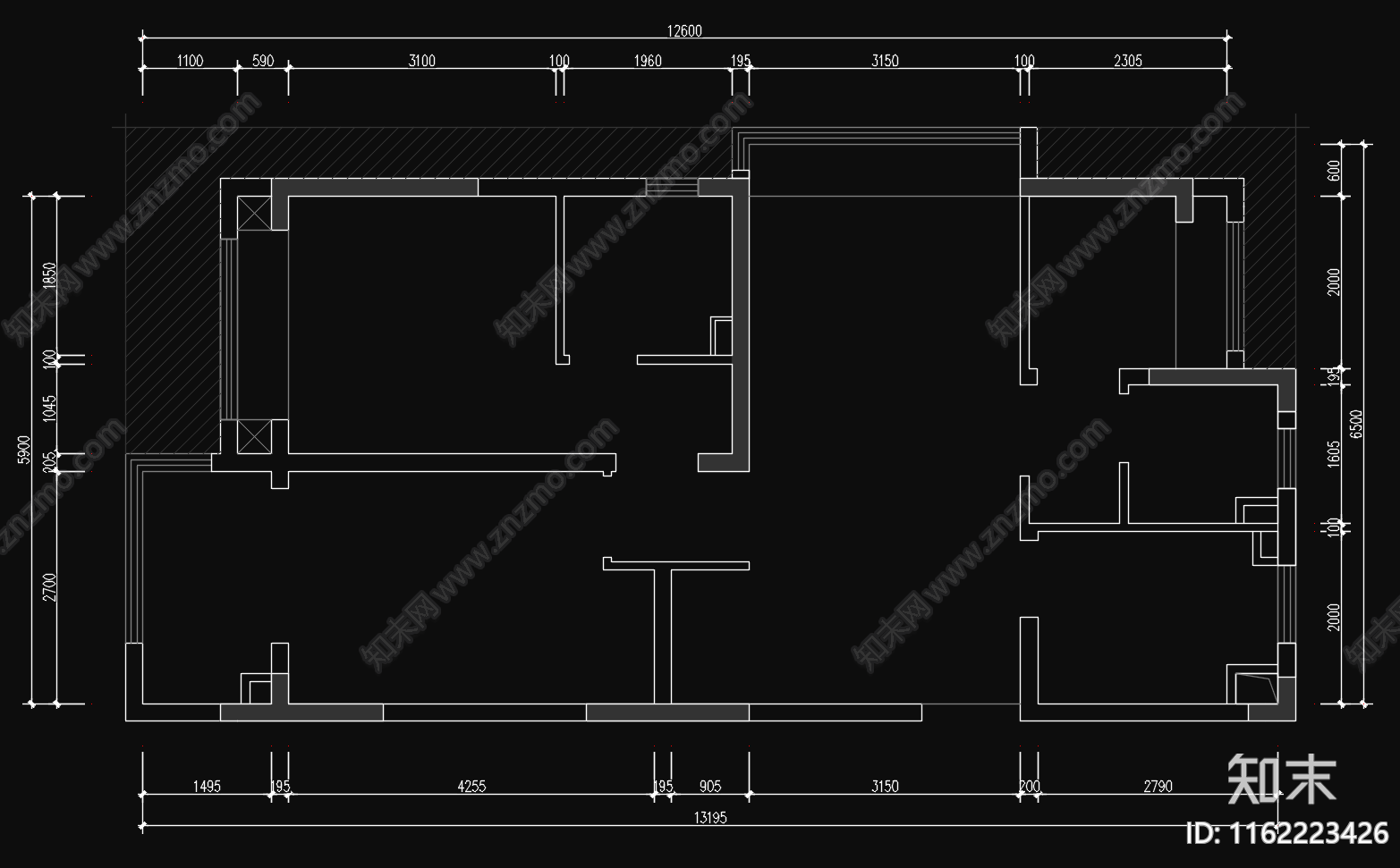 三居室改二居室施工图下载【ID:1162223426】