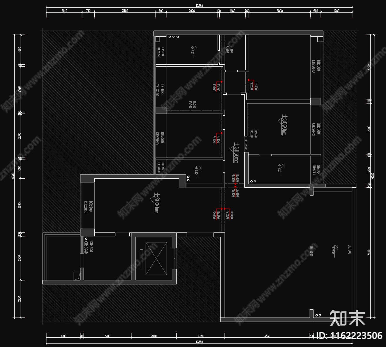 中段入户变大平层cad施工图下载【ID:1162223506】