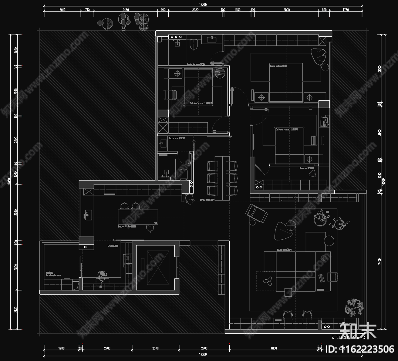 中段入户变大平层cad施工图下载【ID:1162223506】