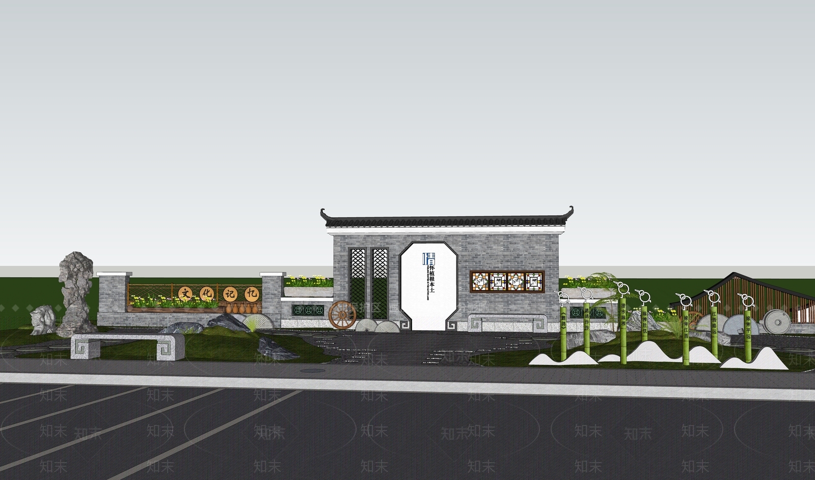乡村岭南文化景点SU模型下载【ID:1162223937】