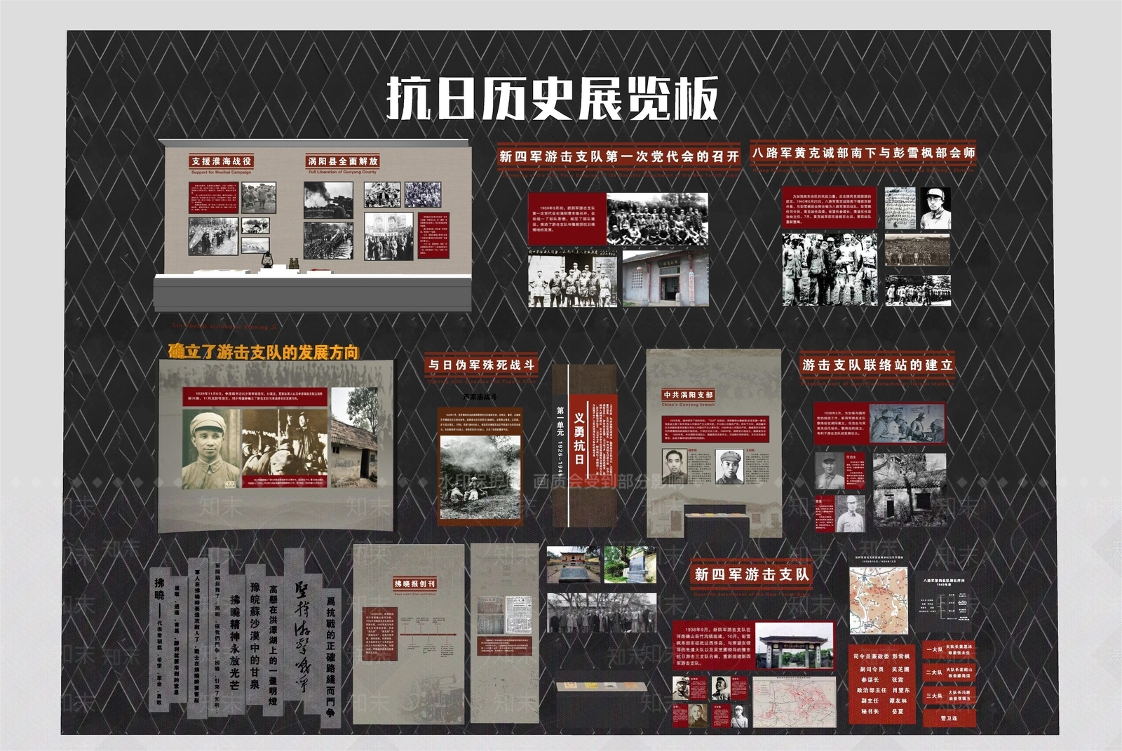 抗战历史展览牌SU模型下载【ID:1162225468】
