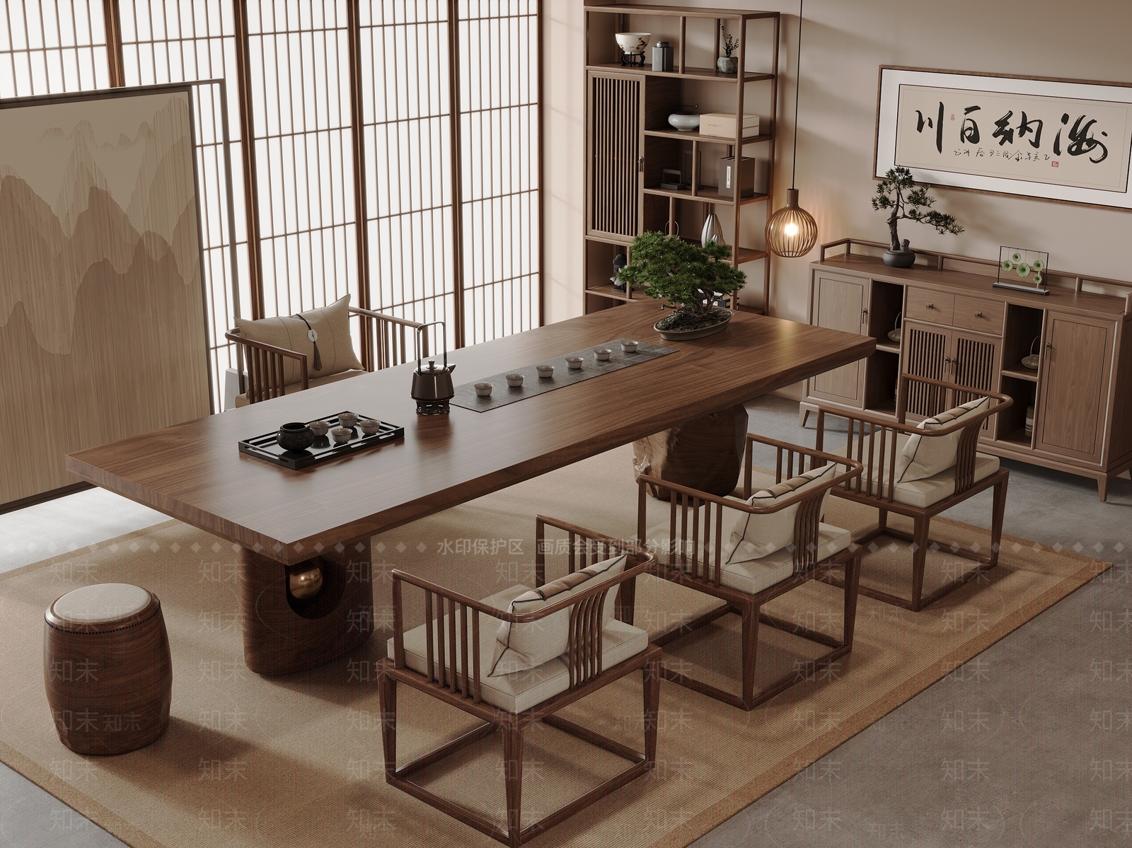 新中式茶室3D模型下载【ID:1162228615】