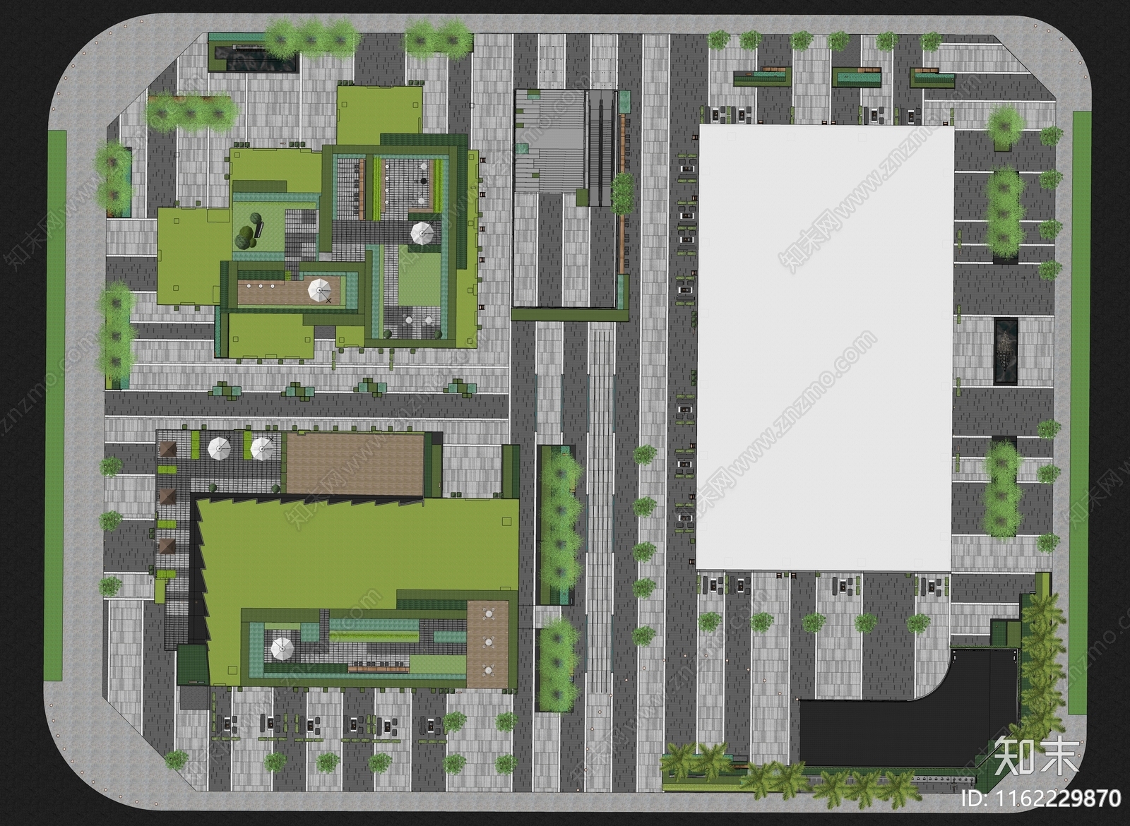 直线风格商业办公广场景观SU模型下载【ID:1162229870】