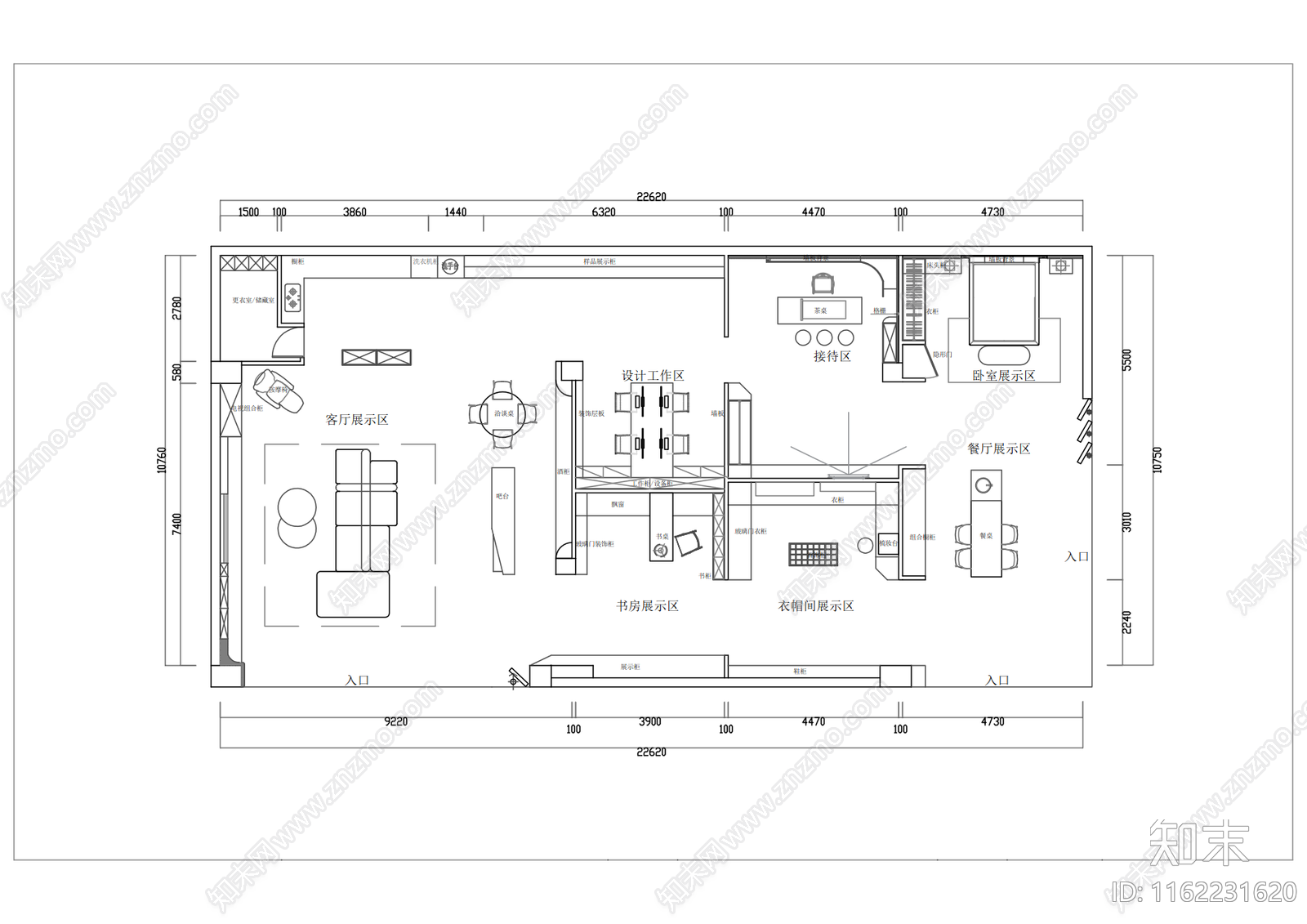 现代全屋定制展厅效果cad施工图下载【ID:1162231620】