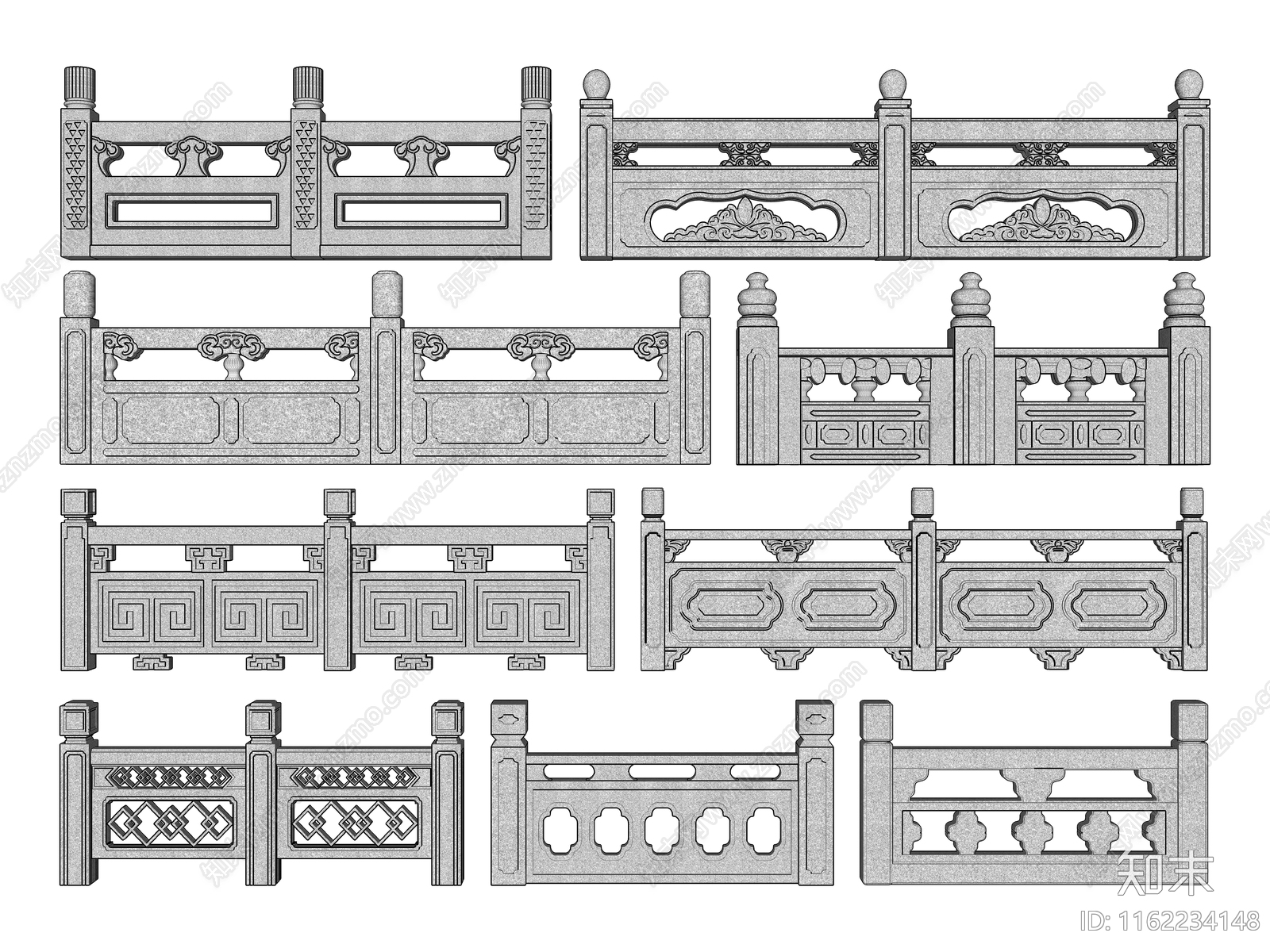 中式石栏杆SU模型下载【ID:1162234148】