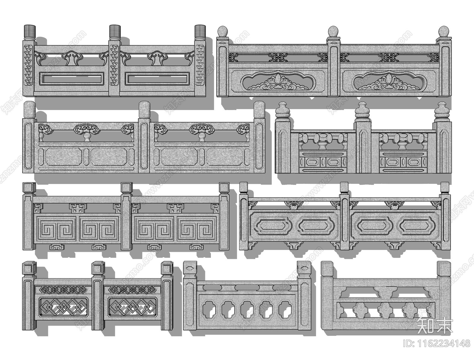 中式石栏杆SU模型下载【ID:1162234148】