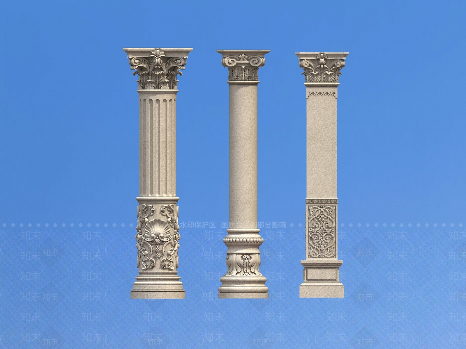 欧式别墅建筑外观罗马柱3D模型下载【ID:1162239220】