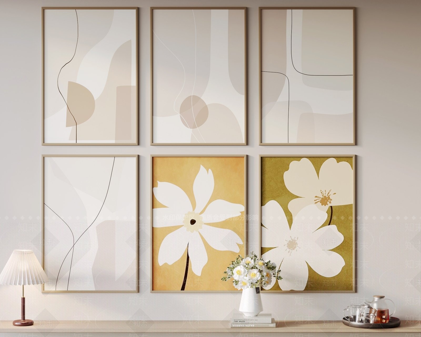 北欧侘寂风格奶油玄关客厅背景床头挂画3D模型下载【ID:1162240069】