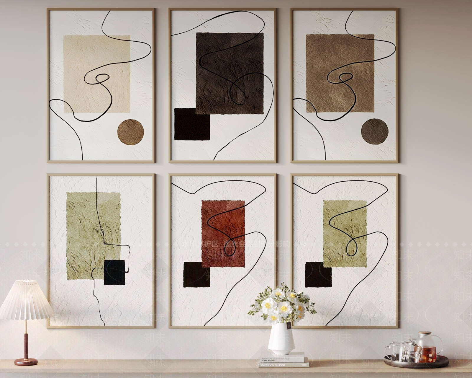 北欧侘寂风格奶油玄关客厅背景床头挂画3D模型下载【ID:1162240177】