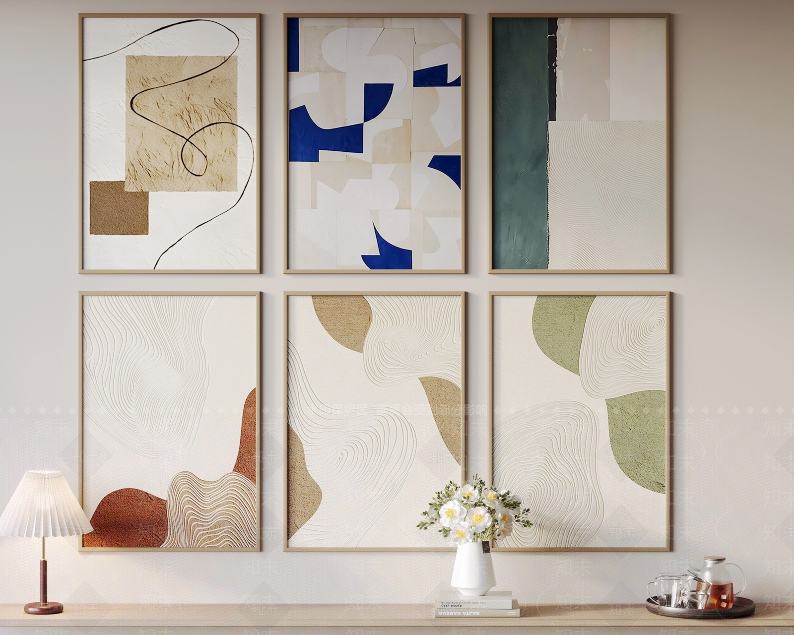 北欧侘寂风格奶油玄关客厅背景床头挂画3D模型下载【ID:1162240492】