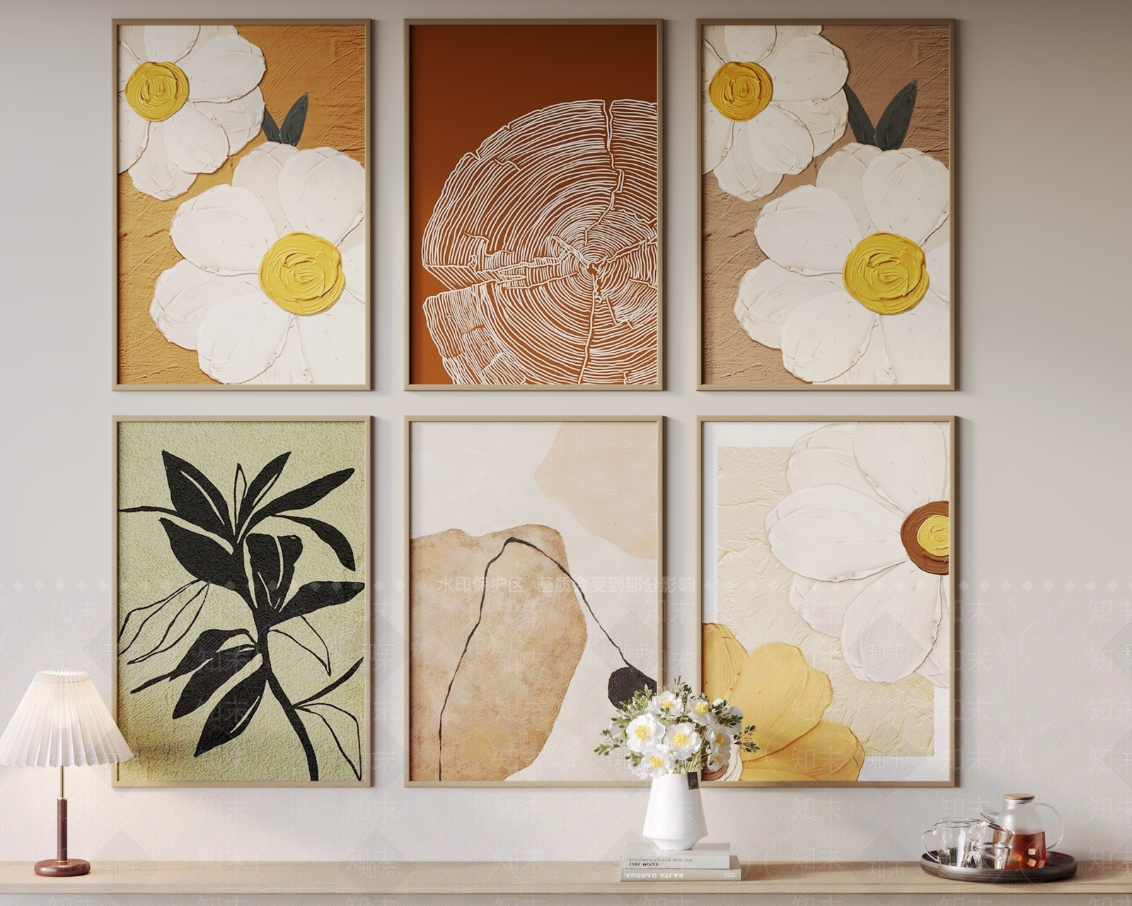 北欧侘寂风格奶油玄关客厅背景床头挂画3D模型下载【ID:1162240676】