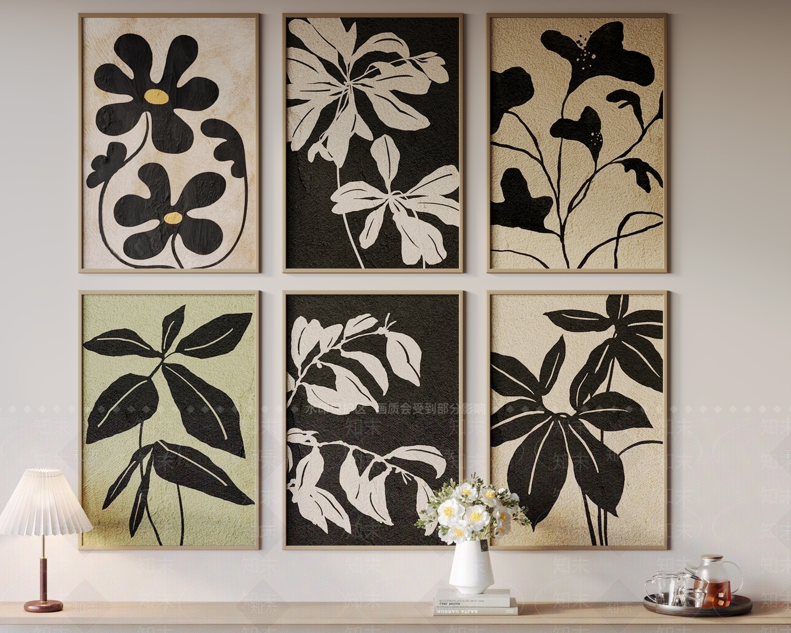 北欧侘寂风格奶油玄关客厅背景床头挂画3D模型下载【ID:1162240852】