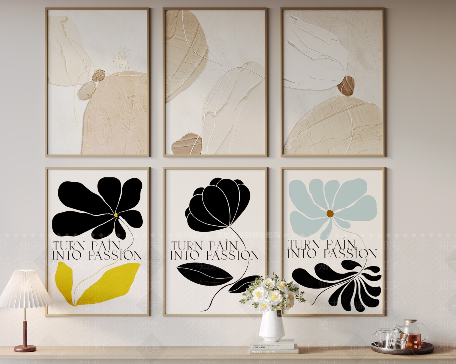 北欧侘寂风格奶油玄关客厅背景床头挂画3D模型下载【ID:1162240950】