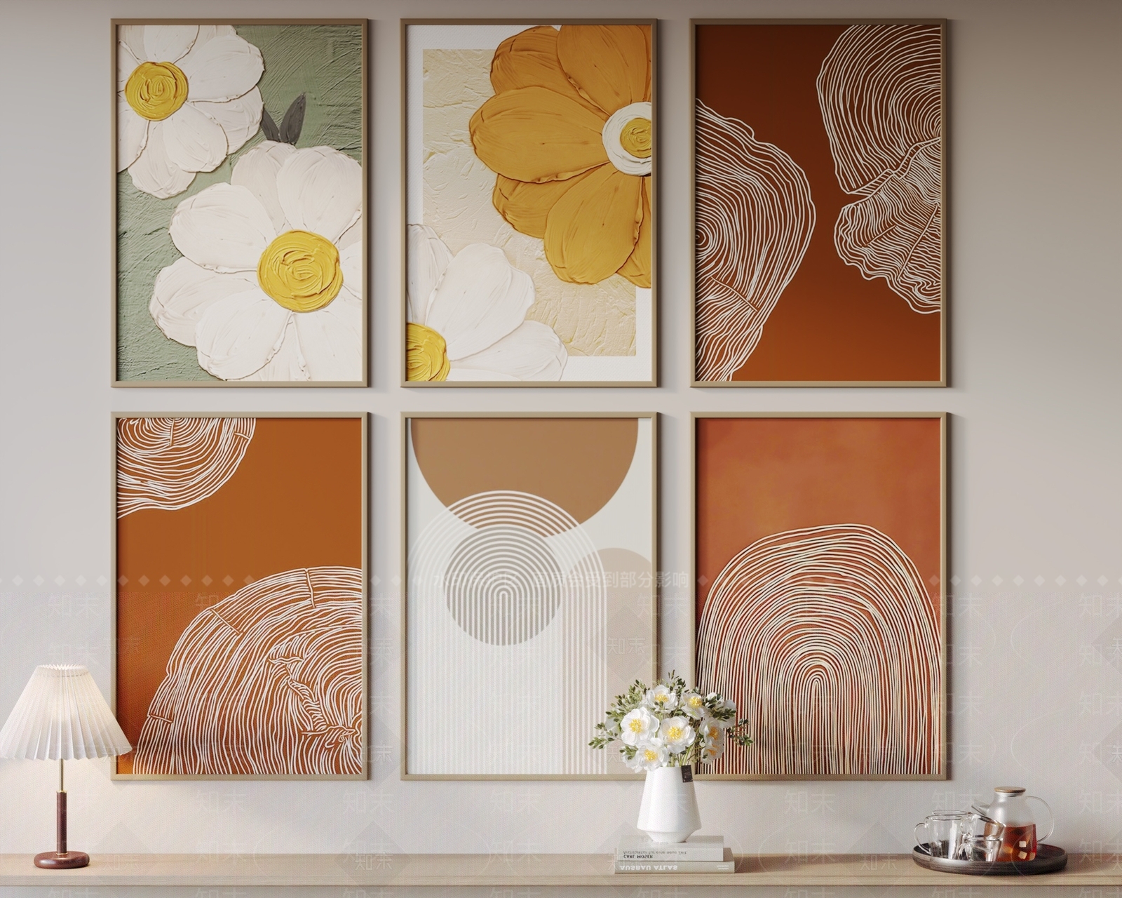 北欧侘寂风格奶油玄关客厅背景床头挂画3D模型下载【ID:1162240925】