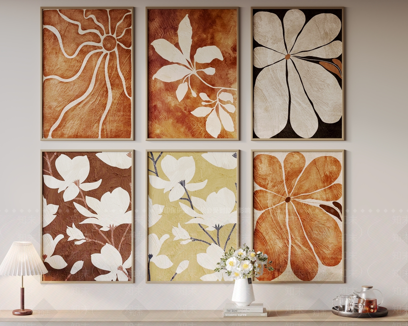 现代简约北欧侘寂风格奶油玄关客厅背景床头挂画3D模型下载【ID:1162241136】