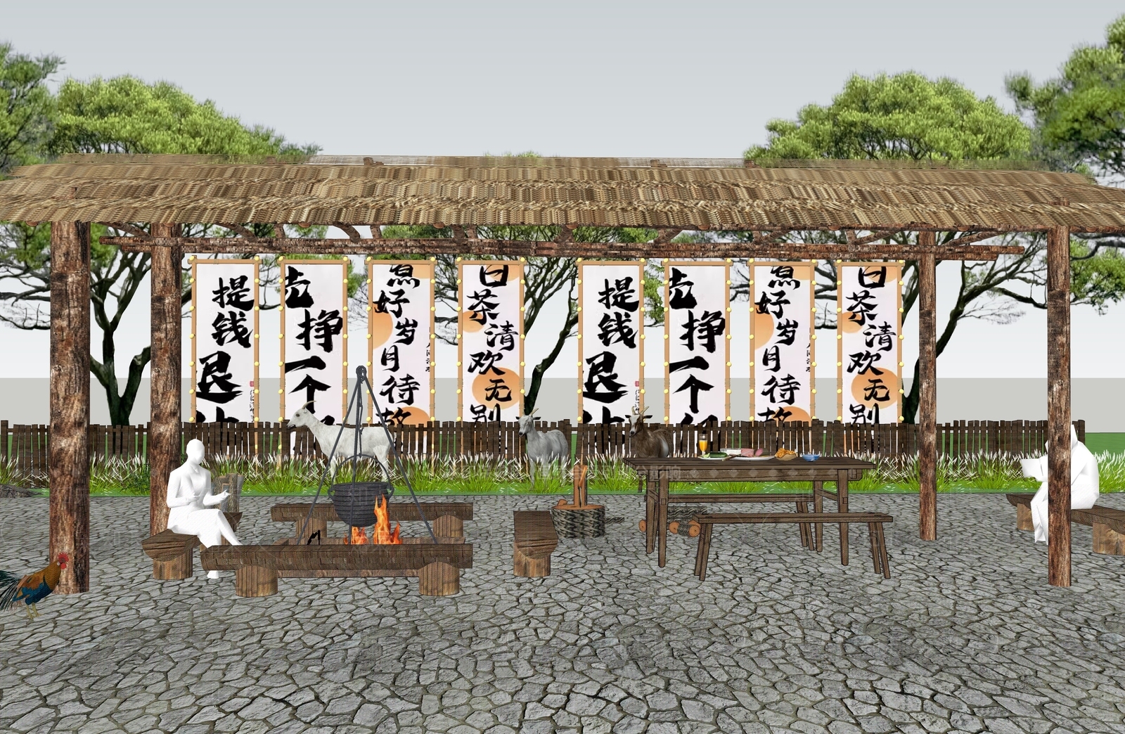 中式庭院花园SU模型下载【ID:1162241675】