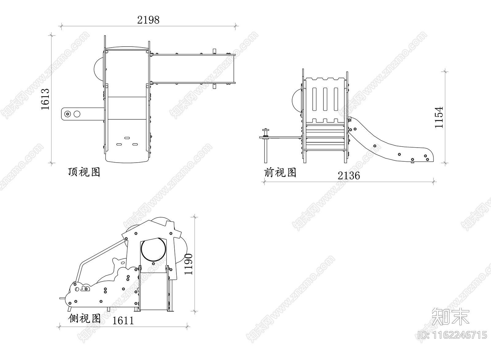 塑料材质儿童滑梯三视图施工图下载【ID:1162246715】