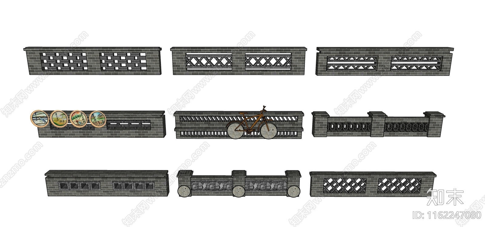 中式景观围墙SU模型下载【ID:1162247080】