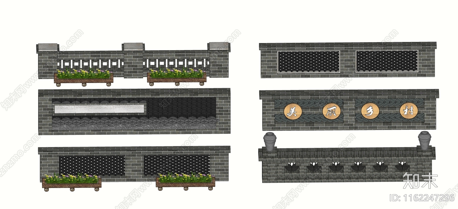中式景观围墙SU模型下载【ID:1162247296】