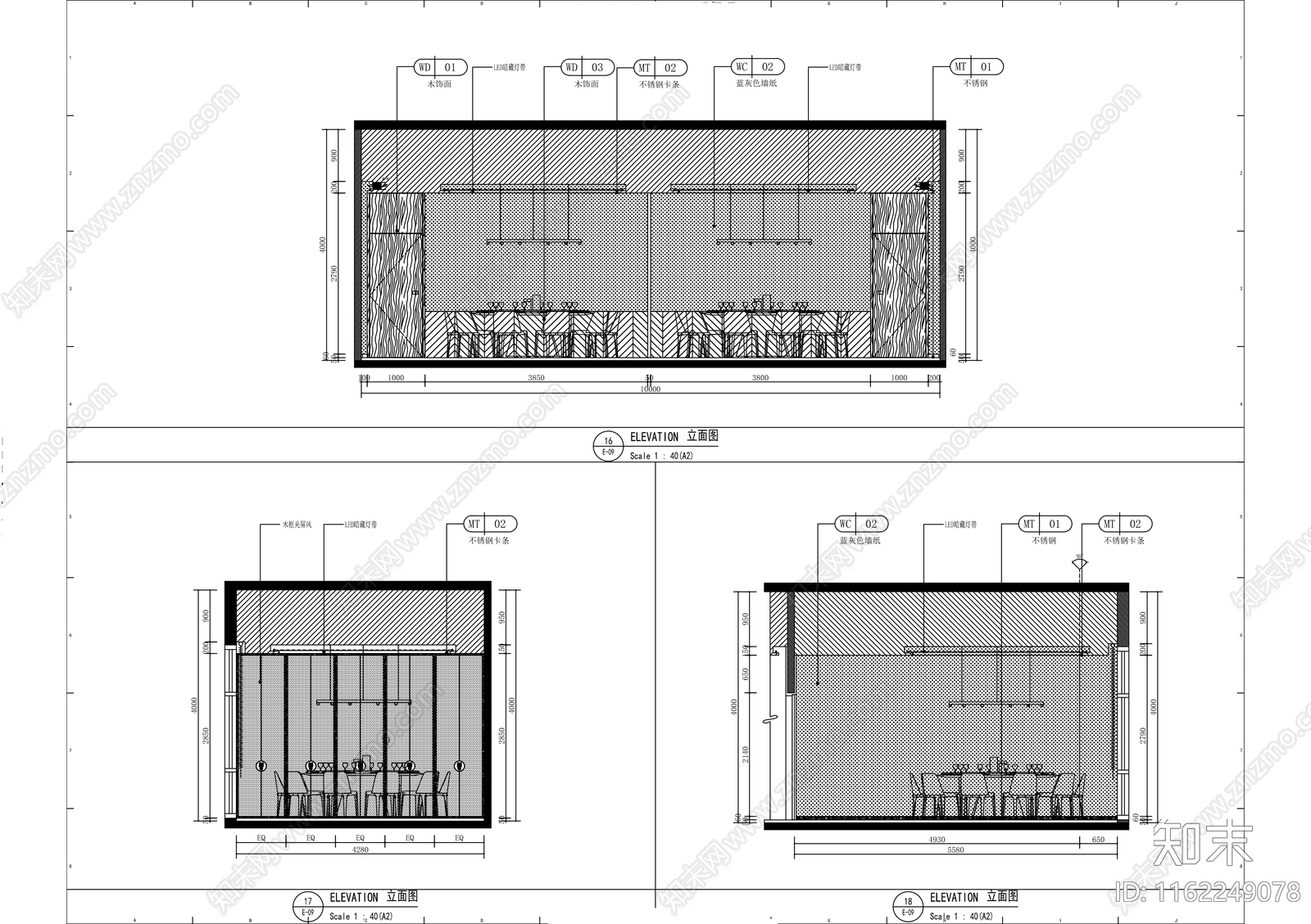 500㎡品牌特色餐厅全cad施工图下载【ID:1162249078】