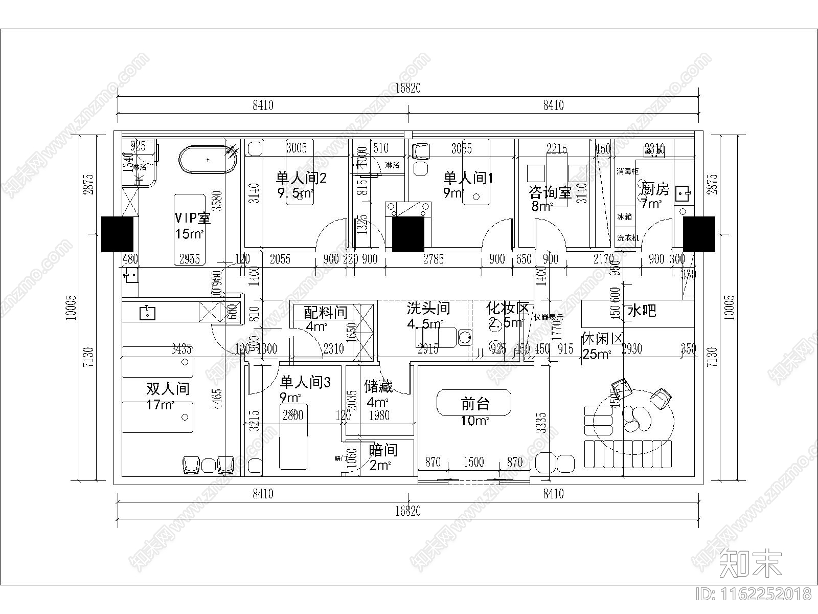 200平美容院平面布置图cad施工图下载【ID:1162252018】