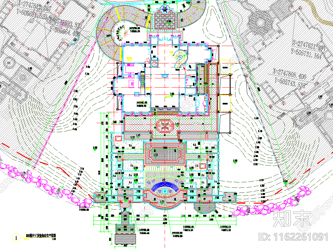 欧式别墅庭院景观总图cad施工图下载【ID:1162261091】