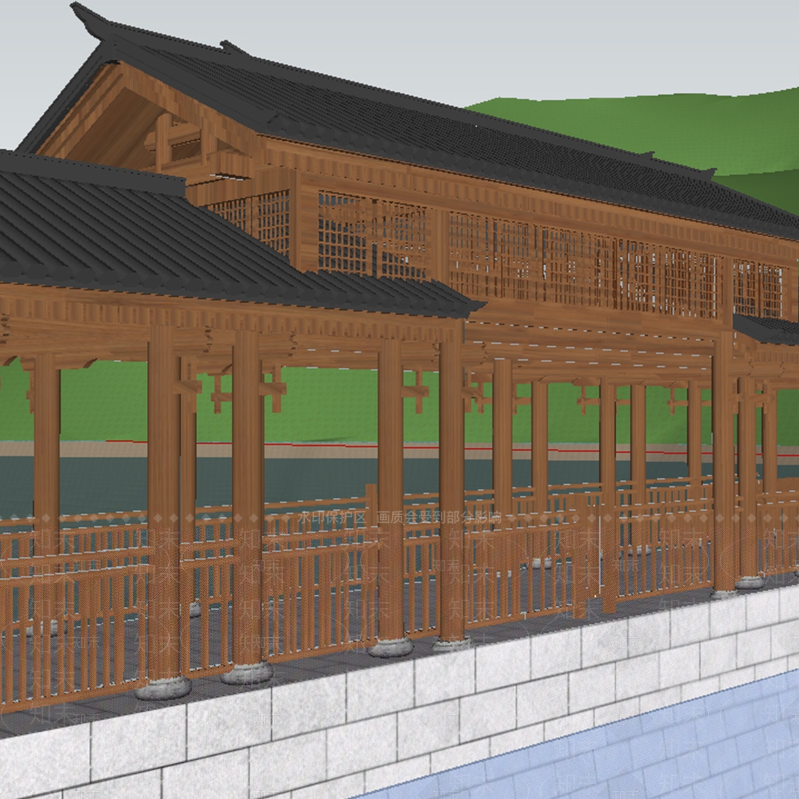 风雨廊桥SU模型下载【ID:1162262034】