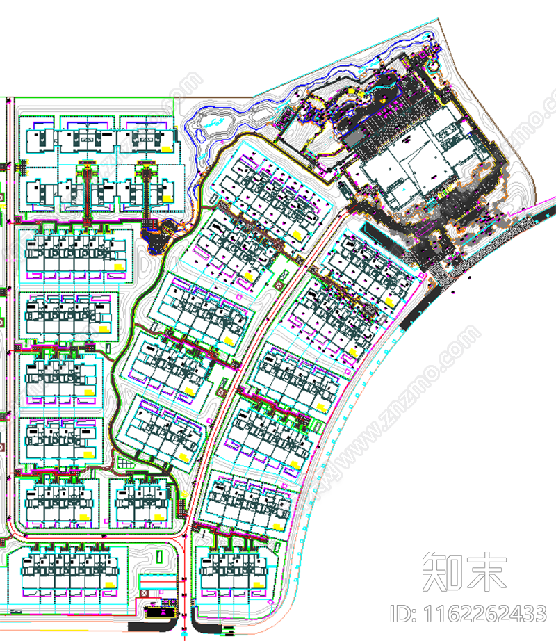 排屋区中式别墅小区景观规划平面施工图下载【ID:1162262433】