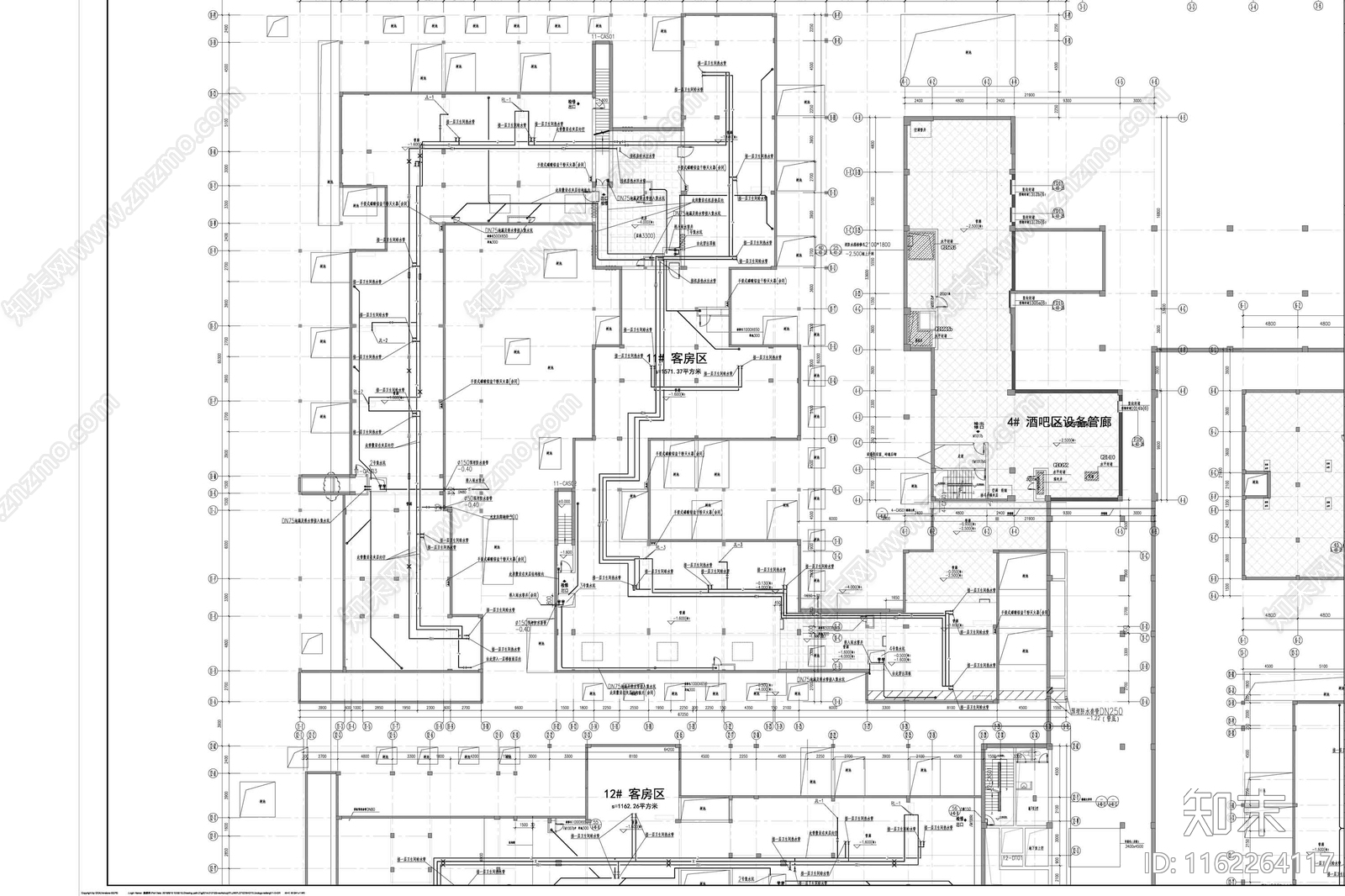 一层民宿客房给排水cad施工图下载【ID:1162264117】