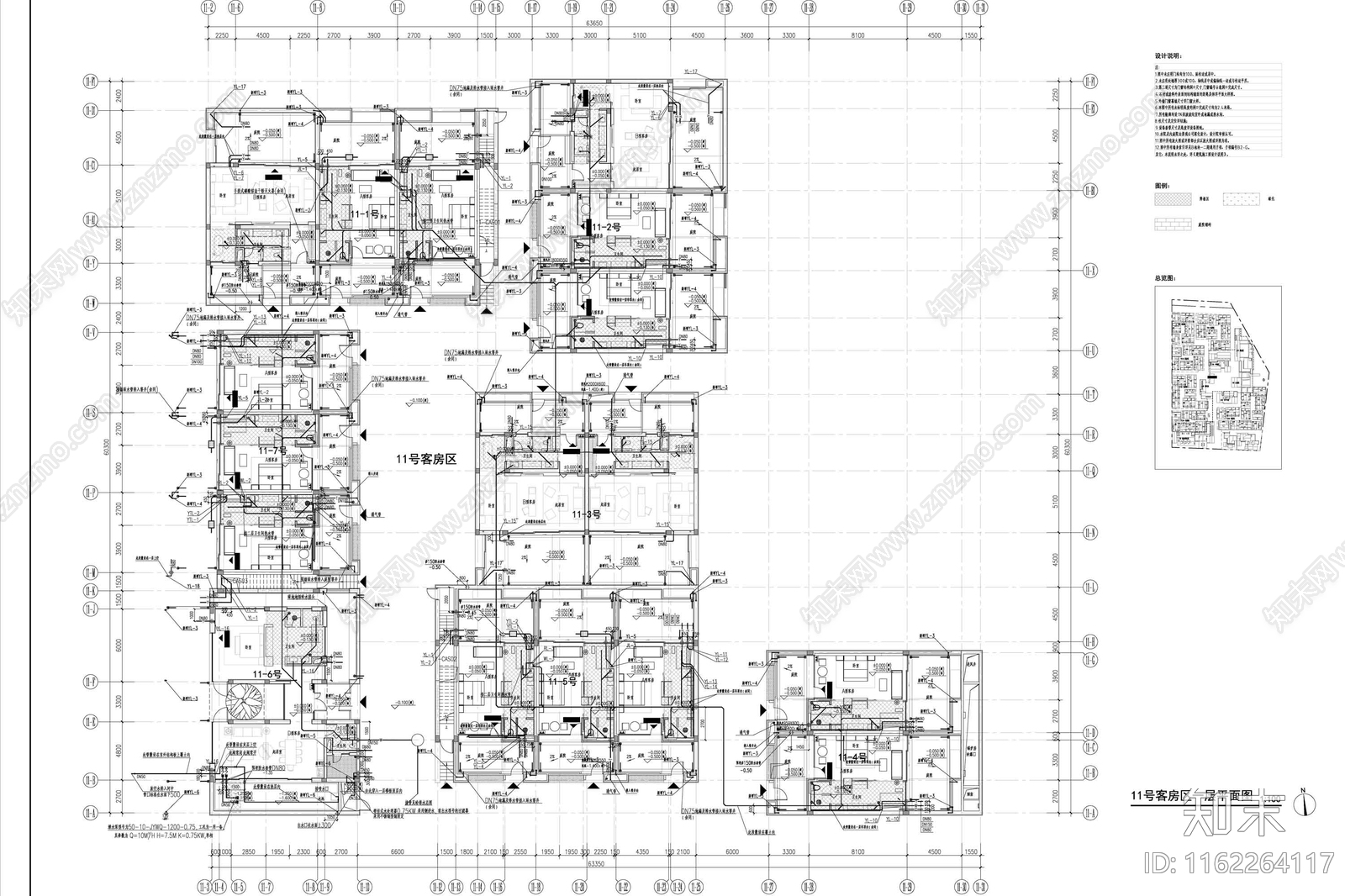 一层民宿客房给排水cad施工图下载【ID:1162264117】