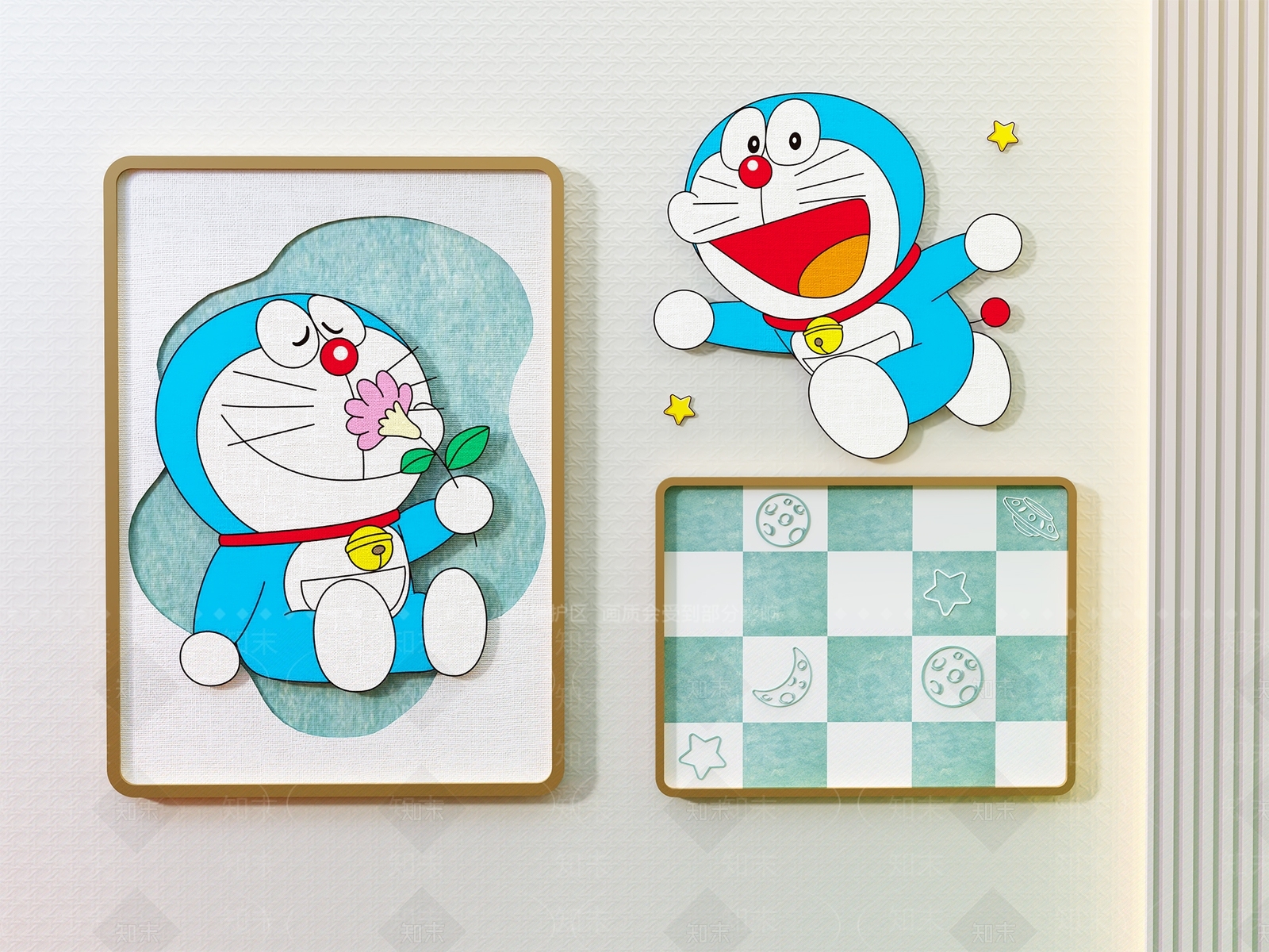 儿童房床头挂画组合卡通机器猫哆啦A梦挂画3D模型下载【ID:1162264689】