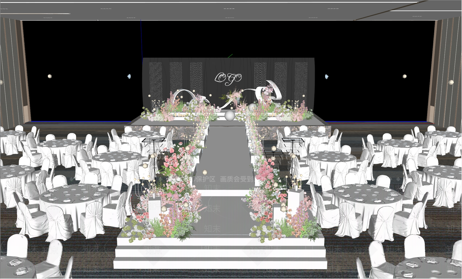 粉色几何线条婚礼SU模型下载【ID:1162291111】