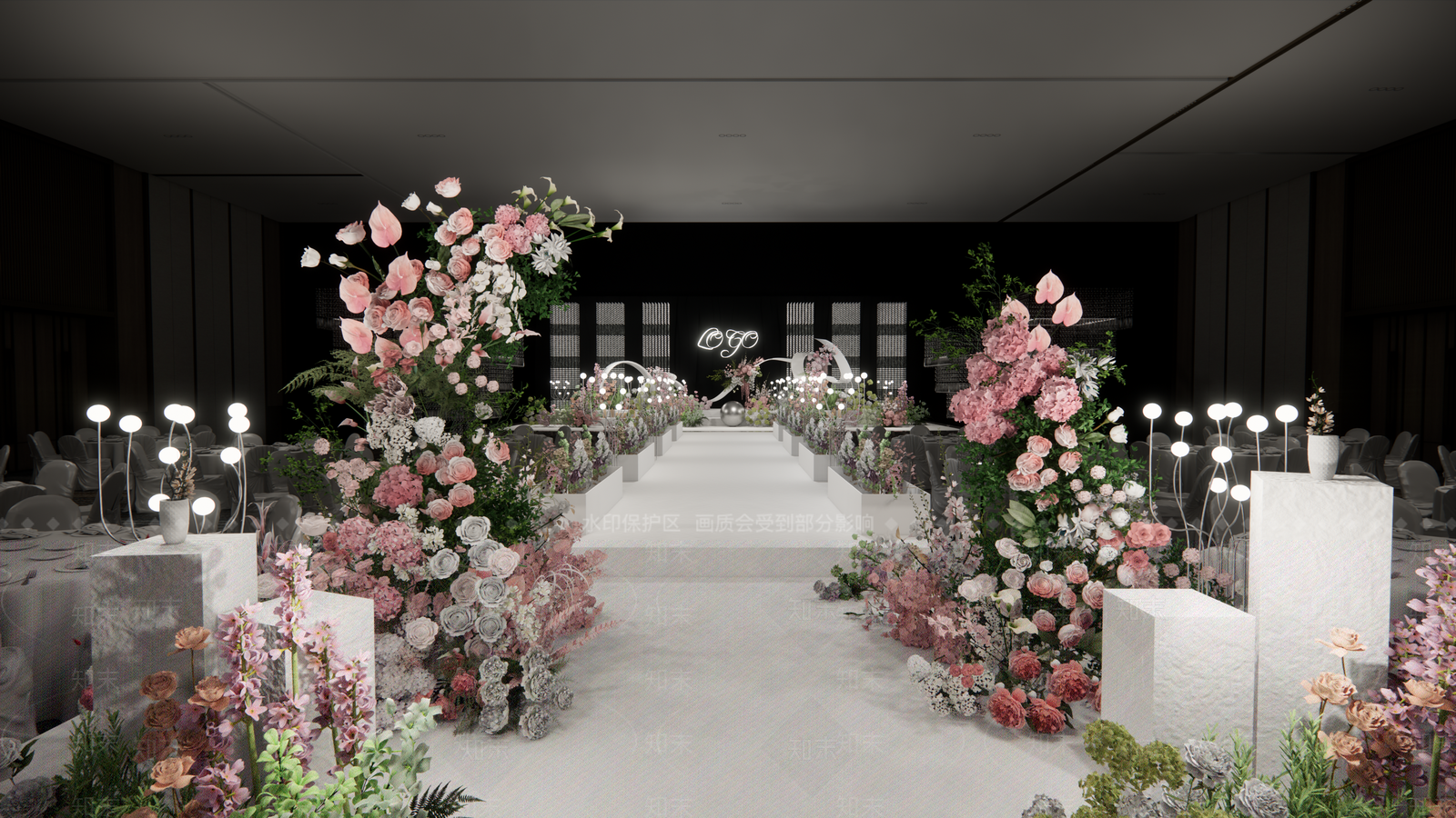 粉色几何线条婚礼SU模型下载【ID:1162291111】