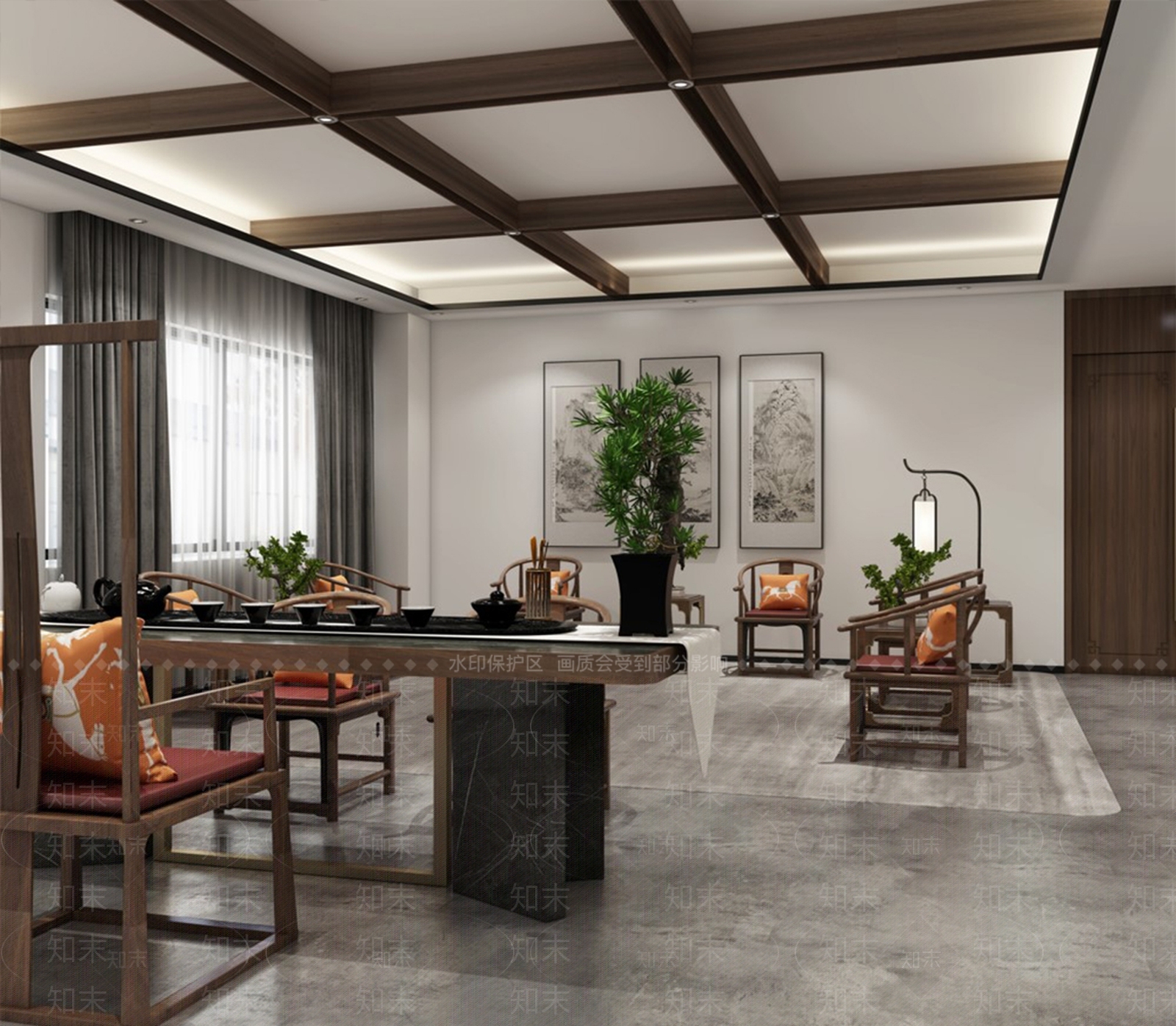 现代新中式接待室3D模型下载【ID:1162268404】
