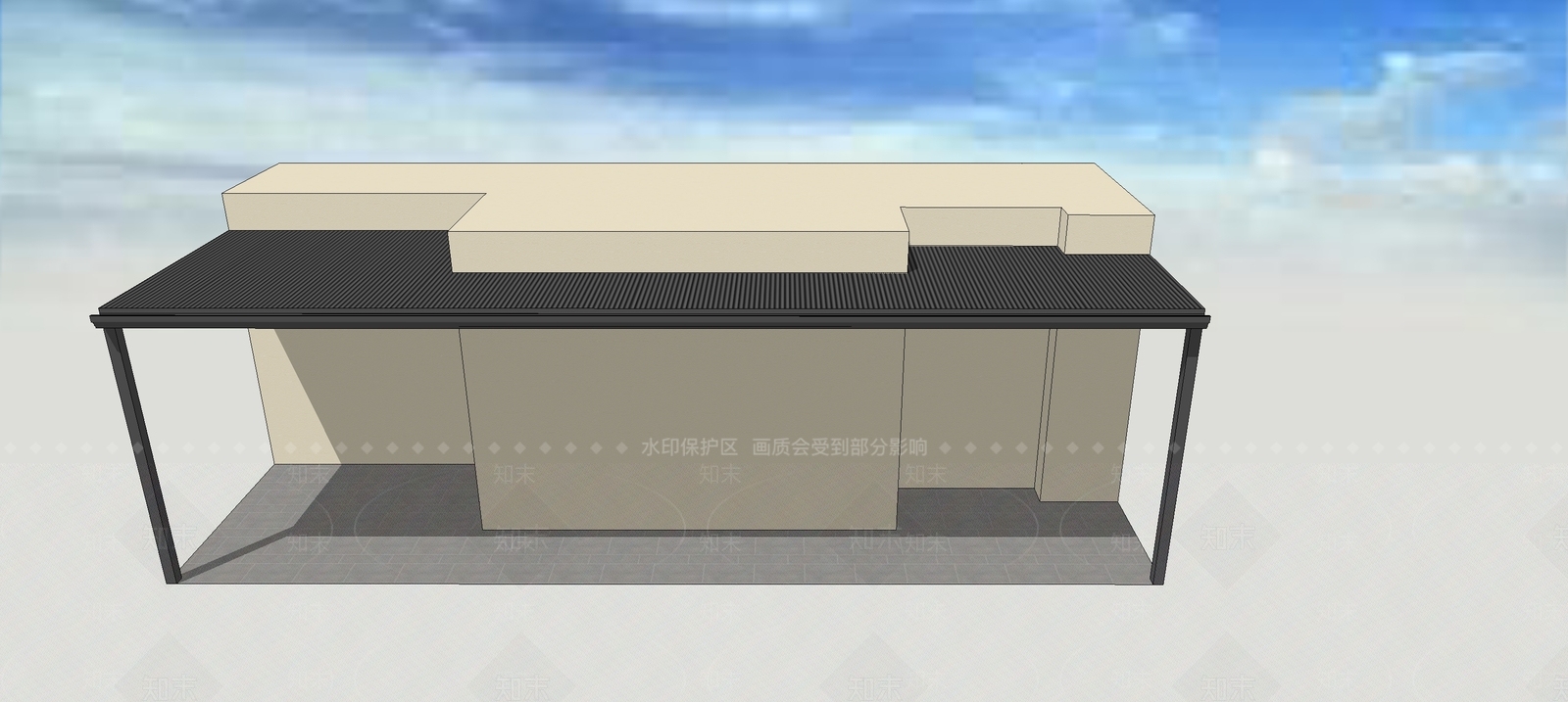 露台钢结构玻璃顶雨棚SU模型下载【ID:1162268705】