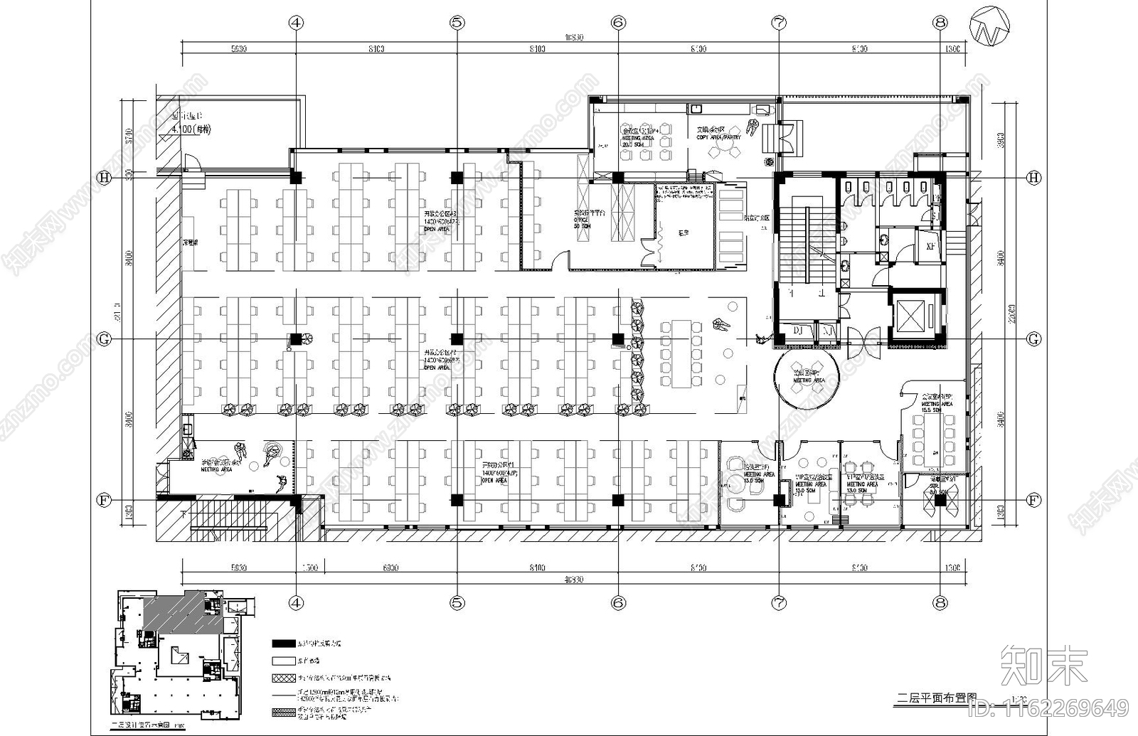 现代开放办公区一至四层平面系统图cad施工图下载【ID:1162269649】
