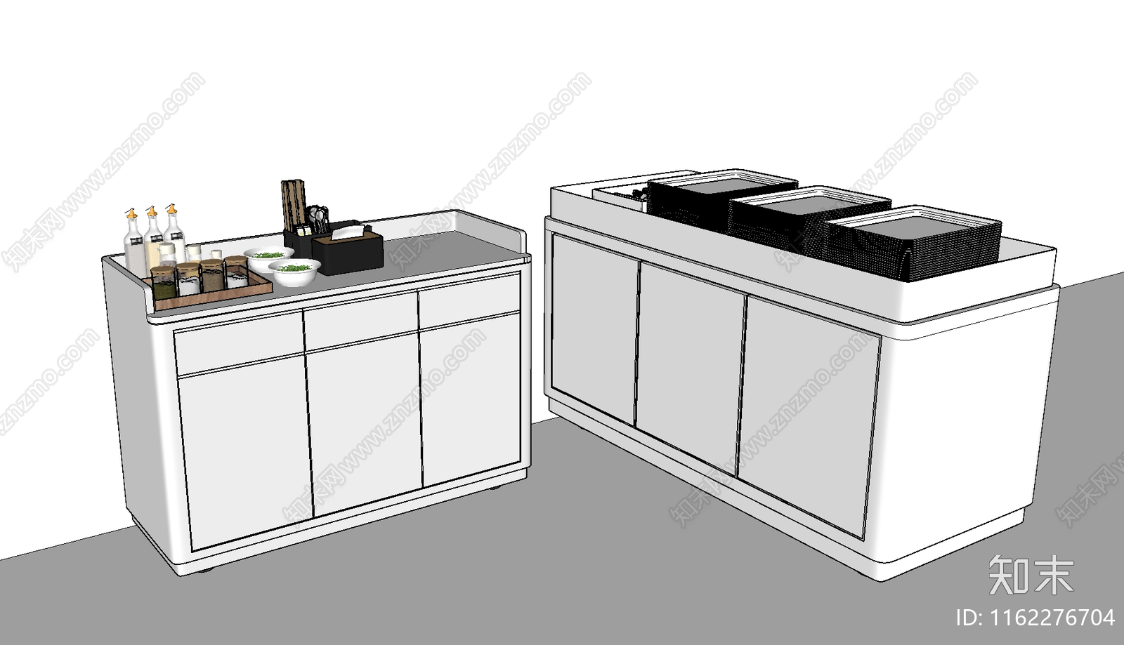 现代白色简约风格餐车SU模型下载【ID:1162276704】