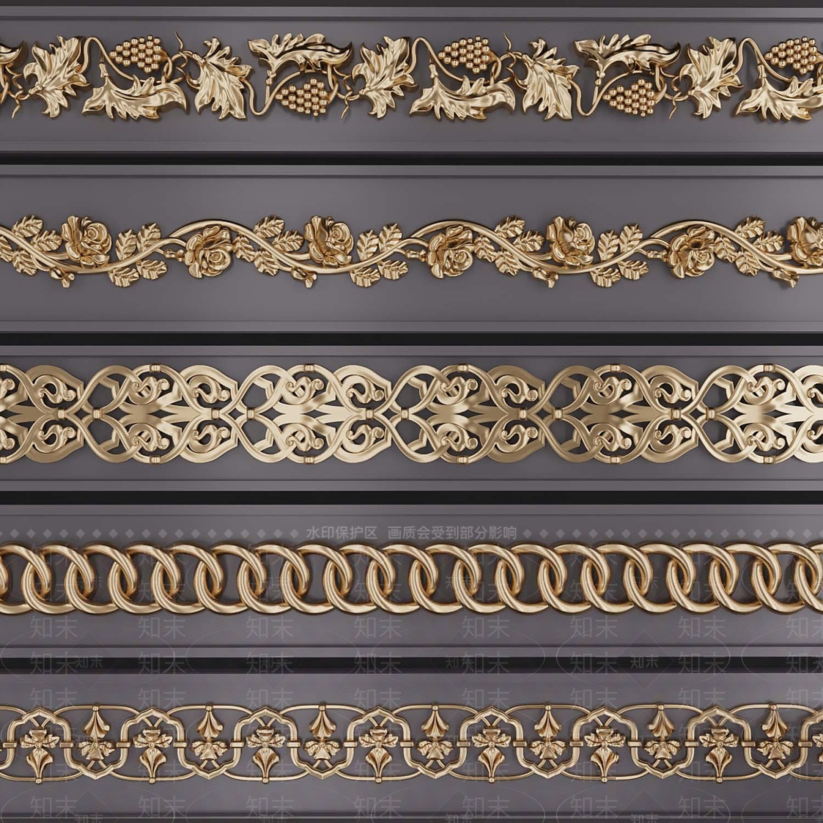 欧式金属花格线条组合3D模型下载【ID:1162281779】