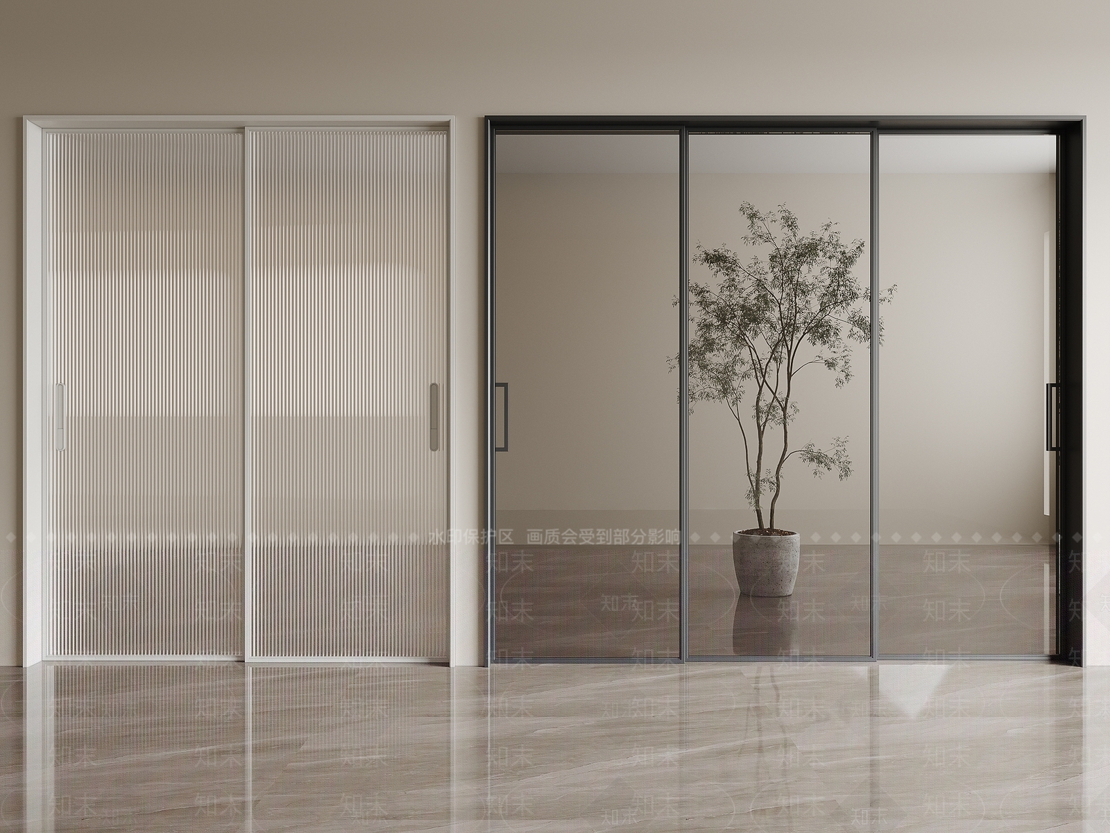 现代极窄玻璃推拉门3D模型下载【ID:1162285115】